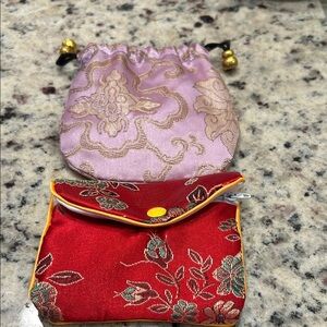 Elegant Red and Pink Floral Pouch Set